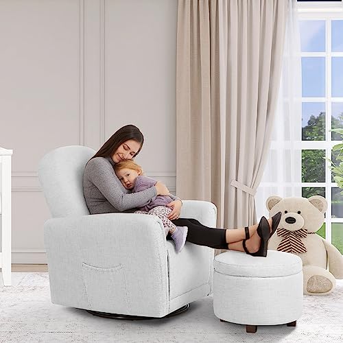 Evolur Vienna Swivel Glider with Ottoman in Fog Grey, Greenguard Gold Certified Nursery Chair Made from Sustainable FSC-Certified Wood, Tool-Free Assembly, Easy to Clean