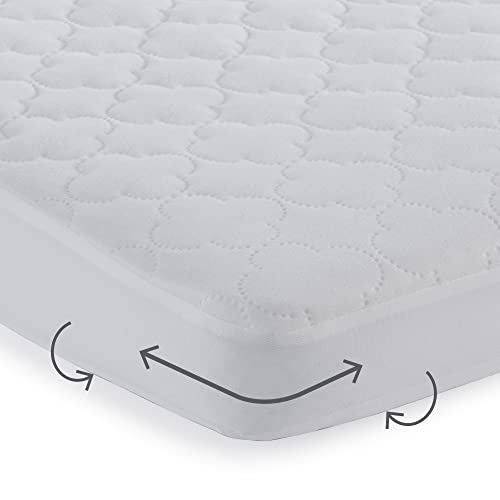 Sealy Waterproof Protection Fitted Toddler and Baby Mini Crib Mattress Pad Cover Protector, Noiseless, Machine Washable and Dryer Friendly, 38" x 24" - White