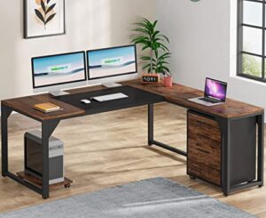 tribesigns 63" l-shaped computer desk with mobile file cabinet, large executive office desk with 3-drawer vertical filing cabinet, business furniture sets for home office