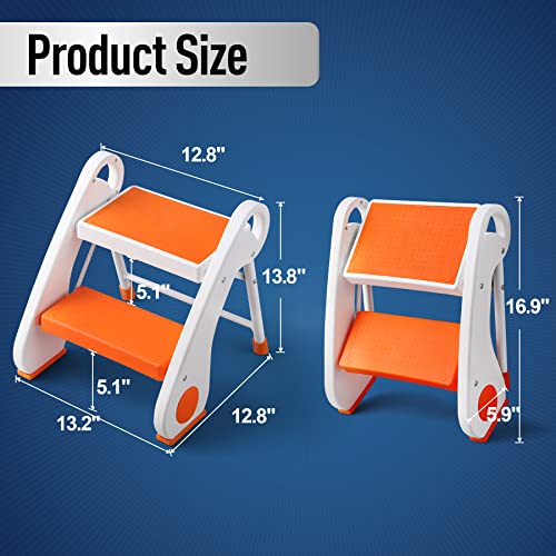 Topfun 2 Step Stool for Kids, Anti-Slip Toddler Two Step Stool for Bathroom Sink Kitchen, Sturdy Toilet Potty Training Step Stool, Hold up to 450lbs, Non-Slip Feet and Top Platform