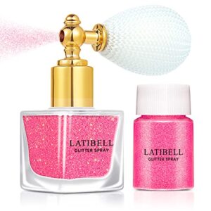 latibell body glitter spray, pink glitter spray for hair and body, glitter body spray cosmetic shimmer makeup glitter for rave hair body face clothes nail art craft design - with 1 jar of refills