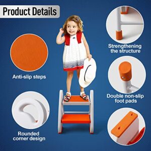 Topfun 2 Step Stool for Kids, Anti-Slip Toddler Two Step Stool for Bathroom Sink Kitchen, Sturdy Toilet Potty Training Step Stool, Hold up to 450lbs, Non-Slip Feet and Top Platform