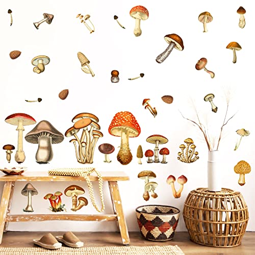 Vintage Mushroom Wall Decals Peel and Stick Retro Mushrooom Wall Stickers Large Big Mushroom Wall Stickers Removable Colorful Mushroom Wall Decals for Kids Room Nursery Decor