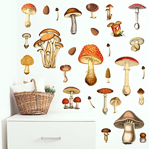 Vintage Mushroom Wall Decals Peel and Stick Retro Mushrooom Wall Stickers Large Big Mushroom Wall Stickers Removable Colorful Mushroom Wall Decals for Kids Room Nursery Decor