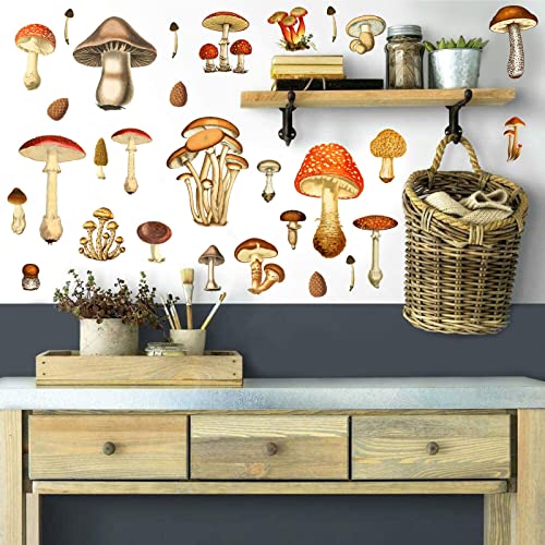 Vintage Mushroom Wall Decals Peel and Stick Retro Mushrooom Wall Stickers Large Big Mushroom Wall Stickers Removable Colorful Mushroom Wall Decals for Kids Room Nursery Decor