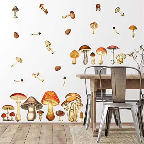 Vintage Mushroom Wall Decals Peel and Stick Retro Mushrooom Wall Stickers Large Big Mushroom Wall Stickers Removable Colorful Mushroom Wall Decals for Kids Room Nursery Decor