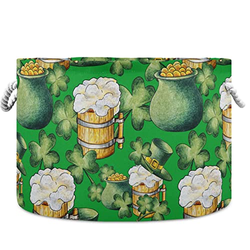 visesunny Leprechaun Hat Pot with Gold Beer Clover St Laundry Baskets Fabric Storage Bin Storage Box Collapsible Storage Basket Toy Clothes Shelves Basket for Bathroom,Bedroom,Nursery,Closet,Office