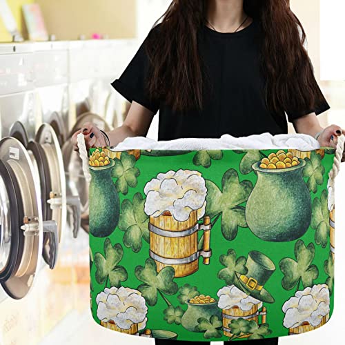 visesunny Leprechaun Hat Pot with Gold Beer Clover St Laundry Baskets Fabric Storage Bin Storage Box Collapsible Storage Basket Toy Clothes Shelves Basket for Bathroom,Bedroom,Nursery,Closet,Office