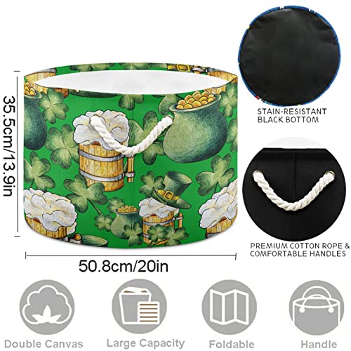 visesunny Leprechaun Hat Pot with Gold Beer Clover St Laundry Baskets Fabric Storage Bin Storage Box Collapsible Storage Basket Toy Clothes Shelves Basket for Bathroom,Bedroom,Nursery,Closet,Office