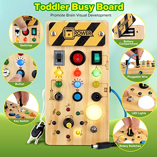 wakelnsa Toddler Montessori Busy Board,Montessori Toy,Baby Sensory Board,Preschool Learning Activities,Light Switch Toy,Travel Toy,Wooden Toy for Toddler Activity,Christmas & Birthday Gift for Toddler