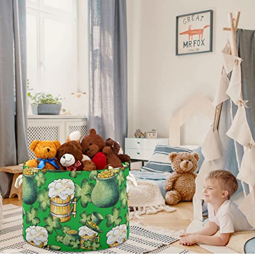 visesunny Leprechaun Hat Pot with Gold Beer Clover St Laundry Baskets Fabric Storage Bin Storage Box Collapsible Storage Basket Toy Clothes Shelves Basket for Bathroom,Bedroom,Nursery,Closet,Office