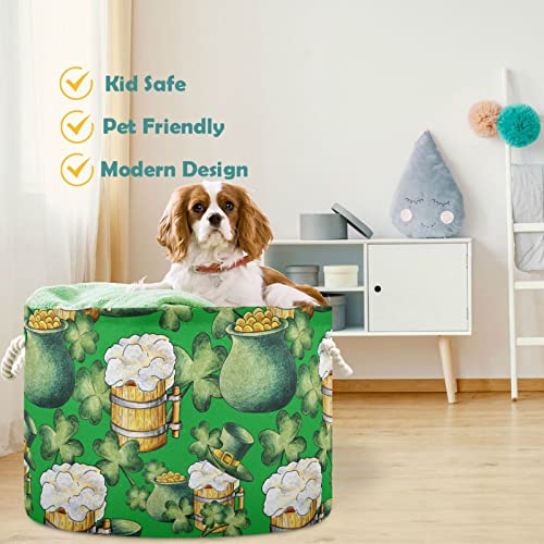 visesunny Leprechaun Hat Pot with Gold Beer Clover St Laundry Baskets Fabric Storage Bin Storage Box Collapsible Storage Basket Toy Clothes Shelves Basket for Bathroom,Bedroom,Nursery,Closet,Office