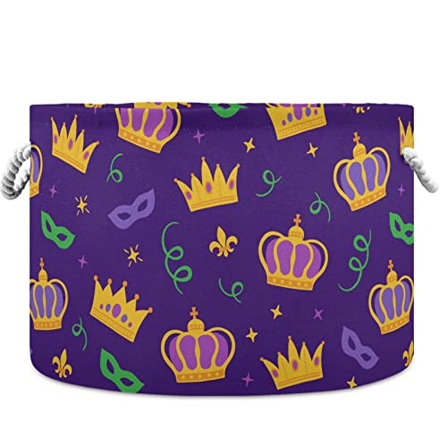 visesunny Mardi Gras Crown Carnival Mask Ribbon Fleur-de-lis Sparkles Laundry Baskets Fabric Storage Bin Storage Box Collapsible Storage Basket Toy Clothes Shelves Basket for Bathroom,Bedroom,Nursery,