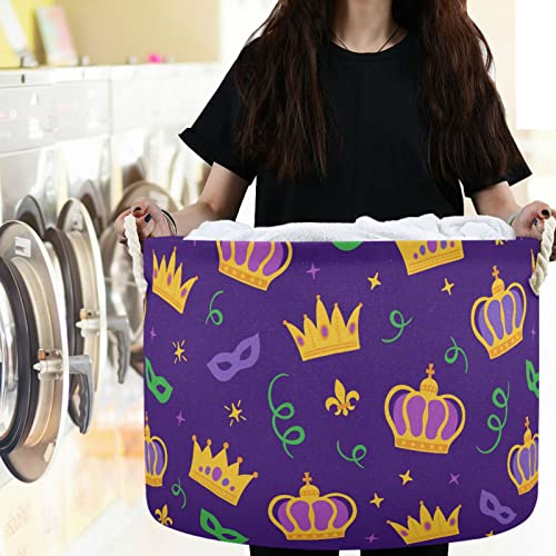 visesunny Mardi Gras Crown Carnival Mask Ribbon Fleur-de-lis Sparkles Laundry Baskets Fabric Storage Bin Storage Box Collapsible Storage Basket Toy Clothes Shelves Basket for Bathroom,Bedroom,Nursery,