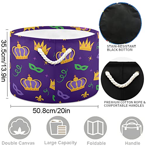 visesunny Mardi Gras Crown Carnival Mask Ribbon Fleur-de-lis Sparkles Laundry Baskets Fabric Storage Bin Storage Box Collapsible Storage Basket Toy Clothes Shelves Basket for Bathroom,Bedroom,Nursery,