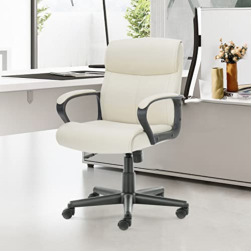 Executive Office Chair Computer Desk Chair with Padded Armrests, Ergonomic Chair Mid Back Lumbar Support and Adjustable Height & Tilt Angle Home Office Desk Chairs PU Leather Swivel Rolling Chair