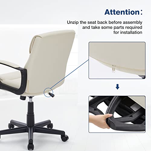 Executive Office Chair Computer Desk Chair with Padded Armrests, Ergonomic Chair Mid Back Lumbar Support and Adjustable Height & Tilt Angle Home Office Desk Chairs PU Leather Swivel Rolling Chair