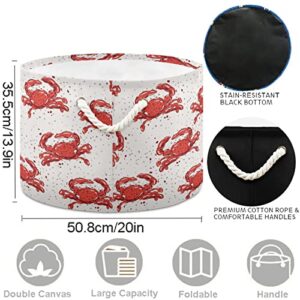 visesunny Hand Drawn Red Crab Dot Laundry Baskets Fabric Storage Bin Storage Box Collapsible Storage Basket Toy Clothes Shelves Basket for Bathroom,Bedroom,Nursery,Closet,Office