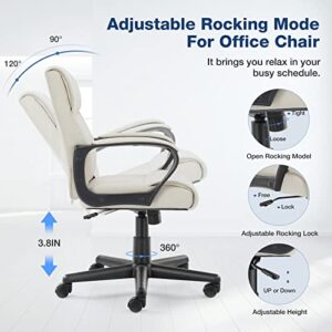 Executive Office Chair Computer Desk Chair with Padded Armrests, Ergonomic Chair Mid Back Lumbar Support and Adjustable Height & Tilt Angle Home Office Desk Chairs PU Leather Swivel Rolling Chair