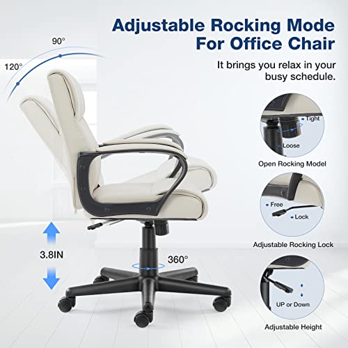 Executive Office Chair Computer Desk Chair with Padded Armrests, Ergonomic Chair Mid Back Lumbar Support and Adjustable Height & Tilt Angle Home Office Desk Chairs PU Leather Swivel Rolling Chair