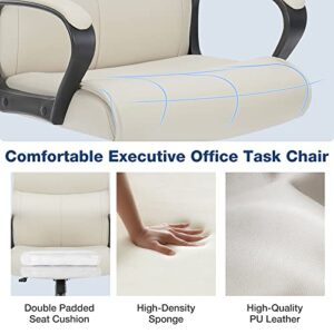 Executive Office Chair Computer Desk Chair with Padded Armrests, Ergonomic Chair Mid Back Lumbar Support and Adjustable Height & Tilt Angle Home Office Desk Chairs PU Leather Swivel Rolling Chair