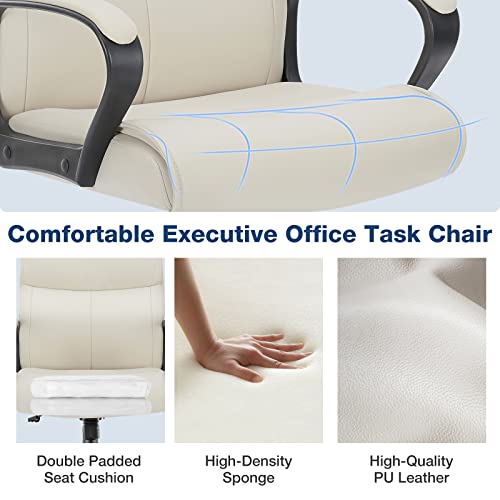 Executive Office Chair Computer Desk Chair with Padded Armrests, Ergonomic Chair Mid Back Lumbar Support and Adjustable Height & Tilt Angle Home Office Desk Chairs PU Leather Swivel Rolling Chair