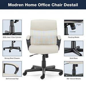 Executive Office Chair Computer Desk Chair with Padded Armrests, Ergonomic Chair Mid Back Lumbar Support and Adjustable Height & Tilt Angle Home Office Desk Chairs PU Leather Swivel Rolling Chair