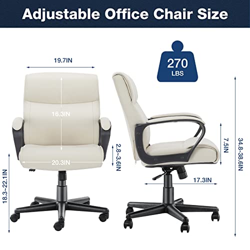 Executive Office Chair Computer Desk Chair with Padded Armrests, Ergonomic Chair Mid Back Lumbar Support and Adjustable Height & Tilt Angle Home Office Desk Chairs PU Leather Swivel Rolling Chair