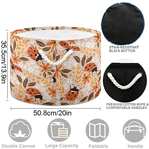 visesunny Hand-Drawn Ladybug Flower Laundry Baskets Fabric Storage Bin Storage Box Collapsible Storage Basket Toy Clothes Shelves Basket for Bathroom,Bedroom,Nursery,Closet,Office