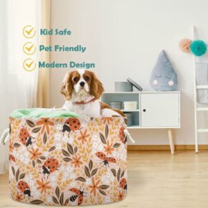 visesunny Hand-Drawn Ladybug Flower Laundry Baskets Fabric Storage Bin Storage Box Collapsible Storage Basket Toy Clothes Shelves Basket for Bathroom,Bedroom,Nursery,Closet,Office