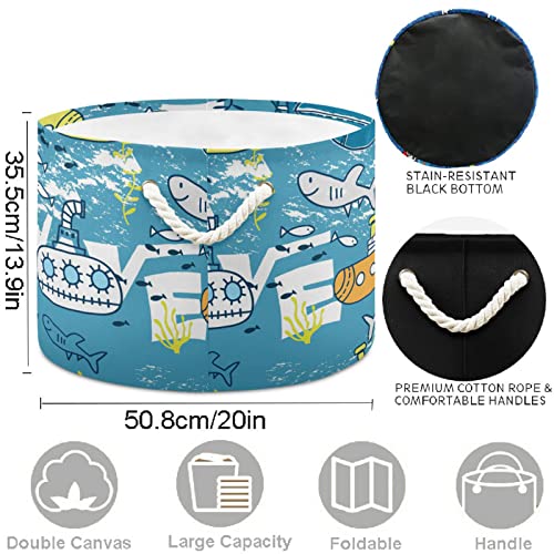 visesunny Funny Submarine Shark Blue Laundry Baskets Fabric Storage Bin Storage Box Collapsible Storage Basket Toy Clothes Shelves Basket for Bathroom,Bedroom,Nursery,Closet,Office