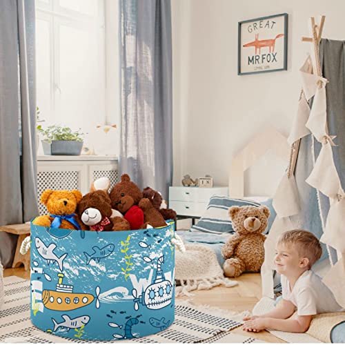 visesunny Funny Submarine Shark Blue Laundry Baskets Fabric Storage Bin Storage Box Collapsible Storage Basket Toy Clothes Shelves Basket for Bathroom,Bedroom,Nursery,Closet,Office