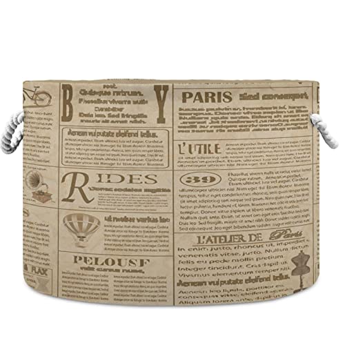 visesunny Paris Newspaper Retro Laundry Baskets Fabric Storage Bin Storage Box Collapsible Storage Basket Toy Clothes Shelves Basket for Bathroom,Bedroom,Nursery,Closet,Office