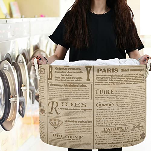 visesunny Paris Newspaper Retro Laundry Baskets Fabric Storage Bin Storage Box Collapsible Storage Basket Toy Clothes Shelves Basket for Bathroom,Bedroom,Nursery,Closet,Office