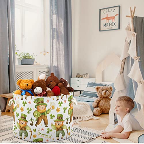 visesunny Leprechaun Clover Beer Pipe Flag Flower St Patricks Day Laundry Baskets Fabric Storage Bin Storage Box Collapsible Storage Basket Toy Clothes Shelves Basket for Bathroom,Bedroom,Nursery,Clos