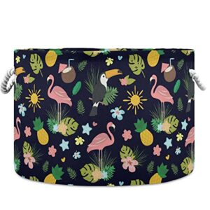 visesunny exotic tropical flamingo parrot palm laundry baskets fabric storage bin storage box collapsible storage basket toy clothes shelves basket for bathroom,bedroom,nursery,closet,office