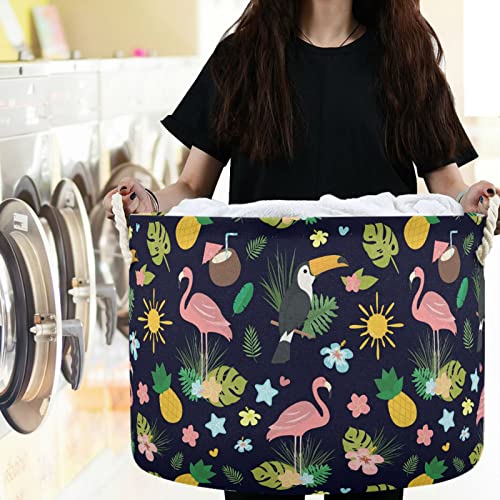 visesunny Exotic Tropical Flamingo Parrot Palm Laundry Baskets Fabric Storage Bin Storage Box Collapsible Storage Basket Toy Clothes Shelves Basket for Bathroom,Bedroom,Nursery,Closet,Office
