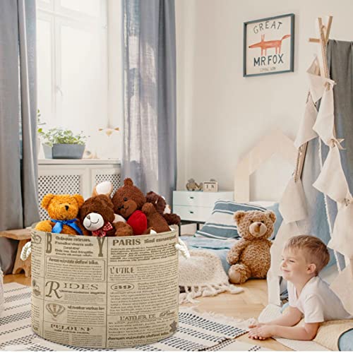 visesunny Paris Newspaper Retro Laundry Baskets Fabric Storage Bin Storage Box Collapsible Storage Basket Toy Clothes Shelves Basket for Bathroom,Bedroom,Nursery,Closet,Office