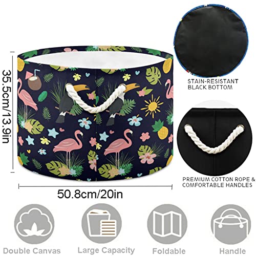 visesunny Exotic Tropical Flamingo Parrot Palm Laundry Baskets Fabric Storage Bin Storage Box Collapsible Storage Basket Toy Clothes Shelves Basket for Bathroom,Bedroom,Nursery,Closet,Office