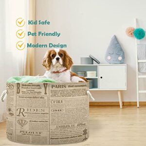 visesunny Paris Newspaper Retro Laundry Baskets Fabric Storage Bin Storage Box Collapsible Storage Basket Toy Clothes Shelves Basket for Bathroom,Bedroom,Nursery,Closet,Office