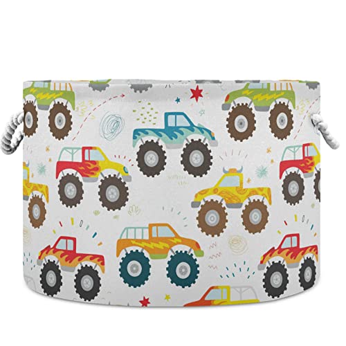 visesunny Hand-Drawn Cartoon Monster Truck Graffiti Laundry Baskets Fabric Storage Bin Storage Box Collapsible Storage Basket Toy Clothes Shelves Basket for Bathroom,Bedroom,Nursery,Closet,Office