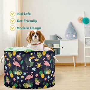 visesunny Exotic Tropical Flamingo Parrot Palm Laundry Baskets Fabric Storage Bin Storage Box Collapsible Storage Basket Toy Clothes Shelves Basket for Bathroom,Bedroom,Nursery,Closet,Office