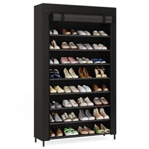 tribesigns shoe rack,9 tier shoes storage rack organizer with nonwoven fabric cover,shoe storage shelf for 40-50 pairs of shoes,black tall shoes racks (black)
