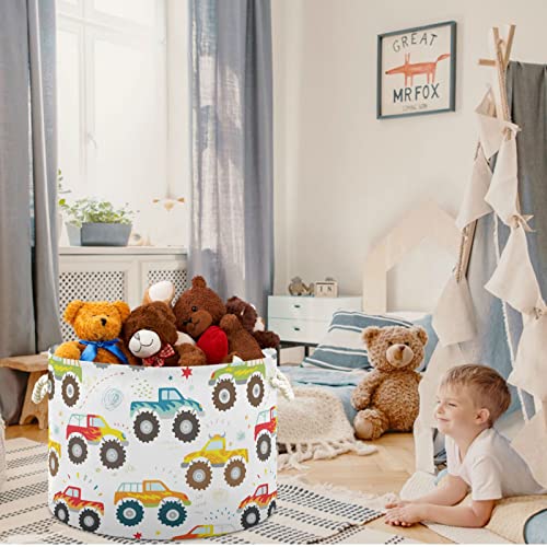 visesunny Hand-Drawn Cartoon Monster Truck Graffiti Laundry Baskets Fabric Storage Bin Storage Box Collapsible Storage Basket Toy Clothes Shelves Basket for Bathroom,Bedroom,Nursery,Closet,Office