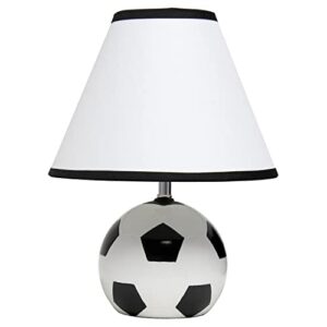 simple designs lt1079-scr sportslite 11.5" tall athletic sports soccer ball ceramic bedside table desk lamp w white empire fabric shade w black trim for kids' room, nursery, bedroom,gameroom, mancave