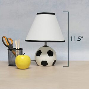 Simple Designs LT1079-SCR SportsLite 11.5" Tall Athletic Sports Soccer Ball Ceramic Bedside Table Desk Lamp w White Empire Fabric Shade w Black Trim for Kids' Room, Nursery, Bedroom,Gameroom, Mancave