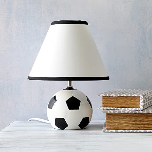 Simple Designs LT1079-SCR SportsLite 11.5" Tall Athletic Sports Soccer Ball Ceramic Bedside Table Desk Lamp w White Empire Fabric Shade w Black Trim for Kids' Room, Nursery, Bedroom,Gameroom, Mancave