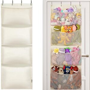 victor's stuffed animal storage, over the door organizer storage for closet, baby, plush toy, stuffed animal holder with 4 large hidden pockets, room organizer for nursery, bedroom, kids' room, beige