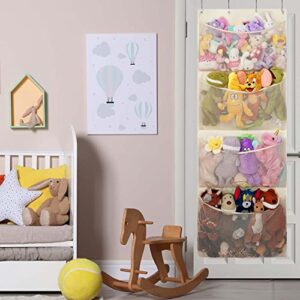 VICTOR'S Stuffed Animal Storage, Over The Door Organizer Storage for Closet, Baby, Plush Toy, Stuffed Animal Holder with 4 Large Hidden Pockets, Room Organizer for Nursery, Bedroom, Kids' Room, Beige