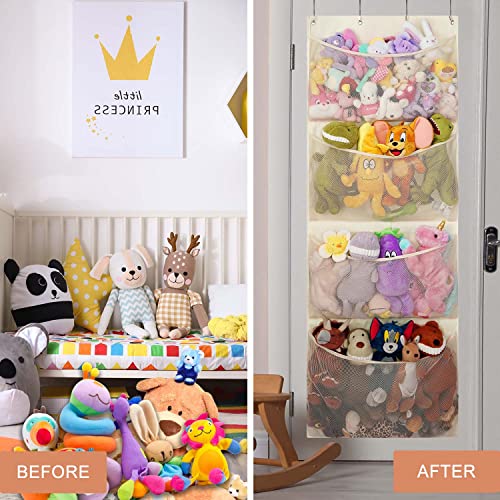 VICTOR'S Stuffed Animal Storage, Over The Door Organizer Storage for Closet, Baby, Plush Toy, Stuffed Animal Holder with 4 Large Hidden Pockets, Room Organizer for Nursery, Bedroom, Kids' Room, Beige